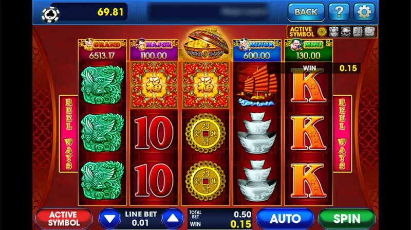 88 Fortunes after a 0.15 win with three jade phoenixes stacked on reel 1, two 福 wilds on reels 2 and 3, silver ingots, a junk ship and three orange Ks, LINE BET 0.01 and TOTAL BET 0.50