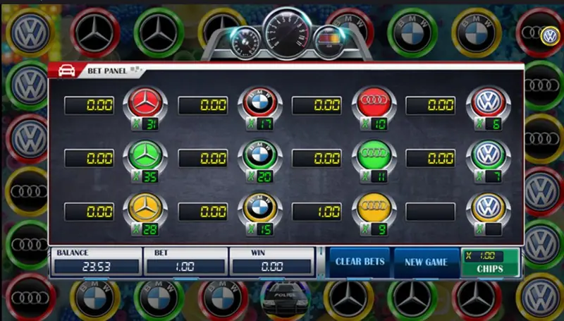 Bet panel with a 1.00 bet placed in one of the boxes, BALANCE 23.53, BET 1.00 and a NEW GAME button