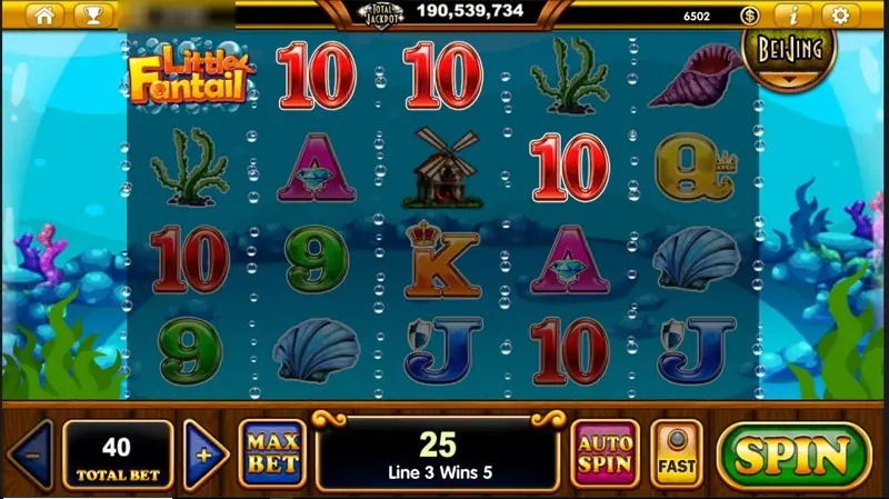 A small win of 5 on line 3 with the Little Fantail logo in the top-left corner