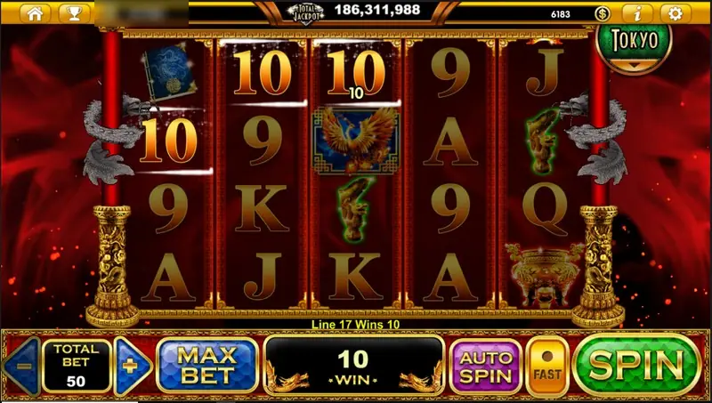 Two gold 10 symbols paying a win of 10 on line 17