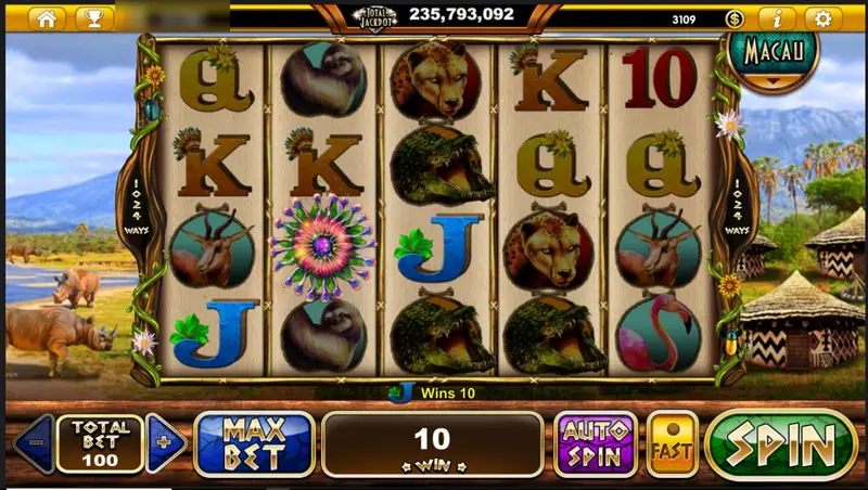 Rhino Crash with the flower symbol again on reel three and a small win of 10