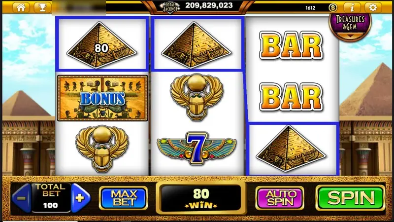 Pyramids and a BONUS tile framed in blue for a win of 80