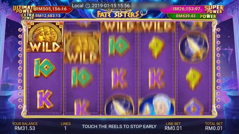 Two stacked WILD coins on reels one and two with 10 and K symbols