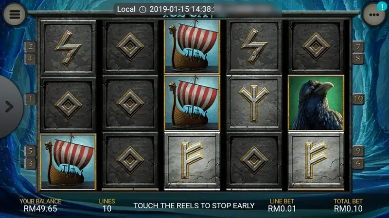 Ice Cave reels mid-spin with rune stones, a raven and longships