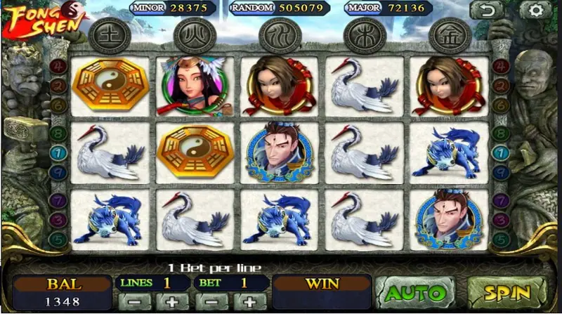 Feng Shen with white cranes, blue qilins and a portrait of a young hero in blue on reel 5