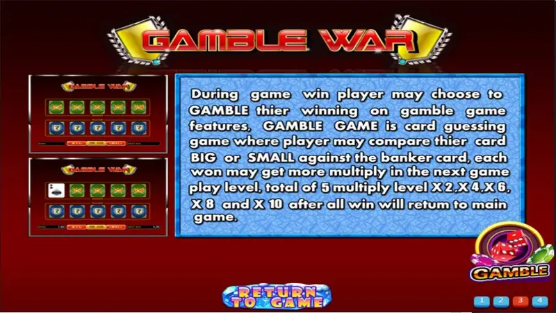 Gamble War screen for Iceland explaining the BIG or SMALL card guess against the banker card