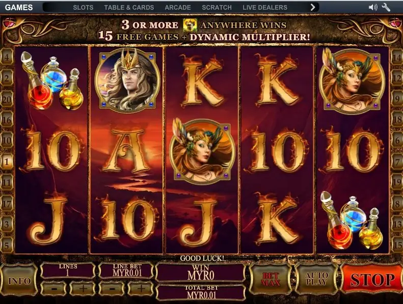 Dragon Kingdom with the banner reading 3 or more anywhere wins 15 free games plus dynamic multiplier
