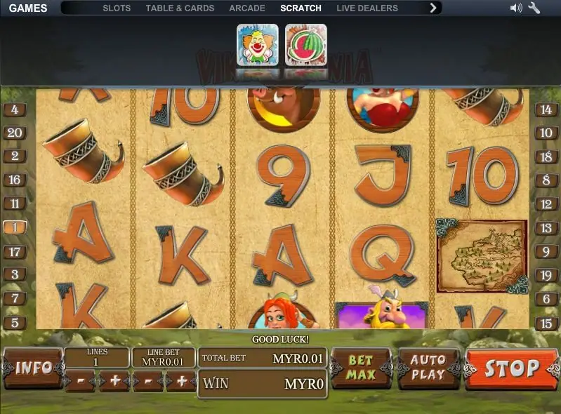 A treasure map symbol on reel 5 while the SCRATCH tab of the NTC33 lobby is open above the reels