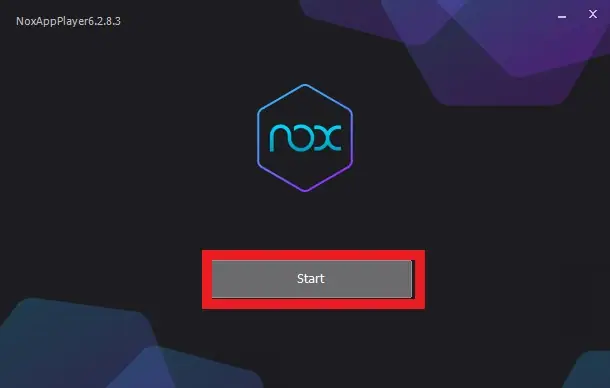 NoxPlayer finished install screen with a single Start button outlined in red