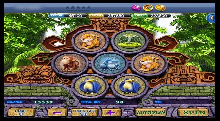 Amazon: eight round stone medallions with a jaguar, snake, monkey, frog and parrots, and 9 lines