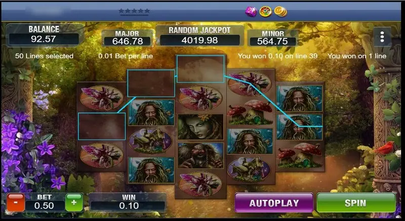 Ancient Forest: pyramid-shaped reels with forest spirits and mushrooms, BALANCE 92.57 and RANDOM JACKPOT 4019.98
